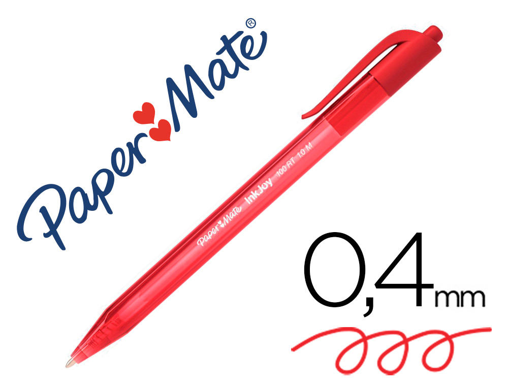 Stylo-bille paper mate inkjoy 100 écriture moyenne 0.7mm encre ultra douce résiste bavures rétractable coloris rouge