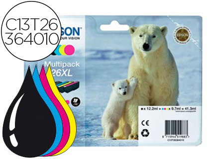 Cartouche d'encre original epson c13t26364010 noir/cyan/magenta/jaune pack 4 couleur