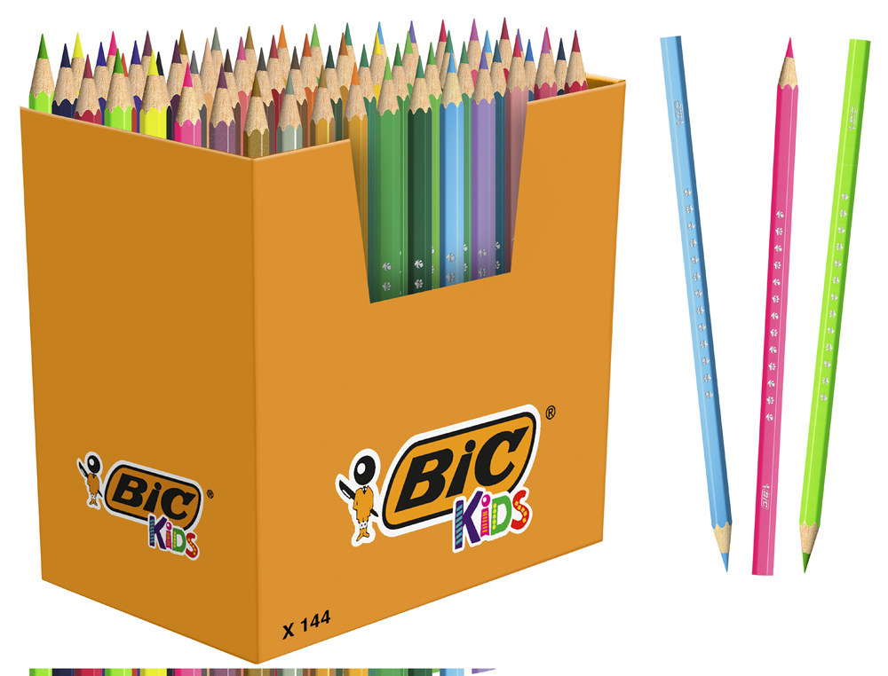 Crayons de couleur bickids smooth assortis lot de 144 reference 301909