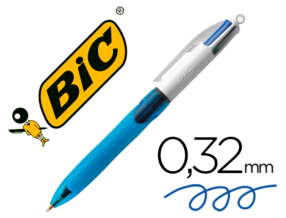 Stylo-bille bic 4 couleurs grip pro pointe moyenne encre classique rétractable rechargeable 4 couleurs