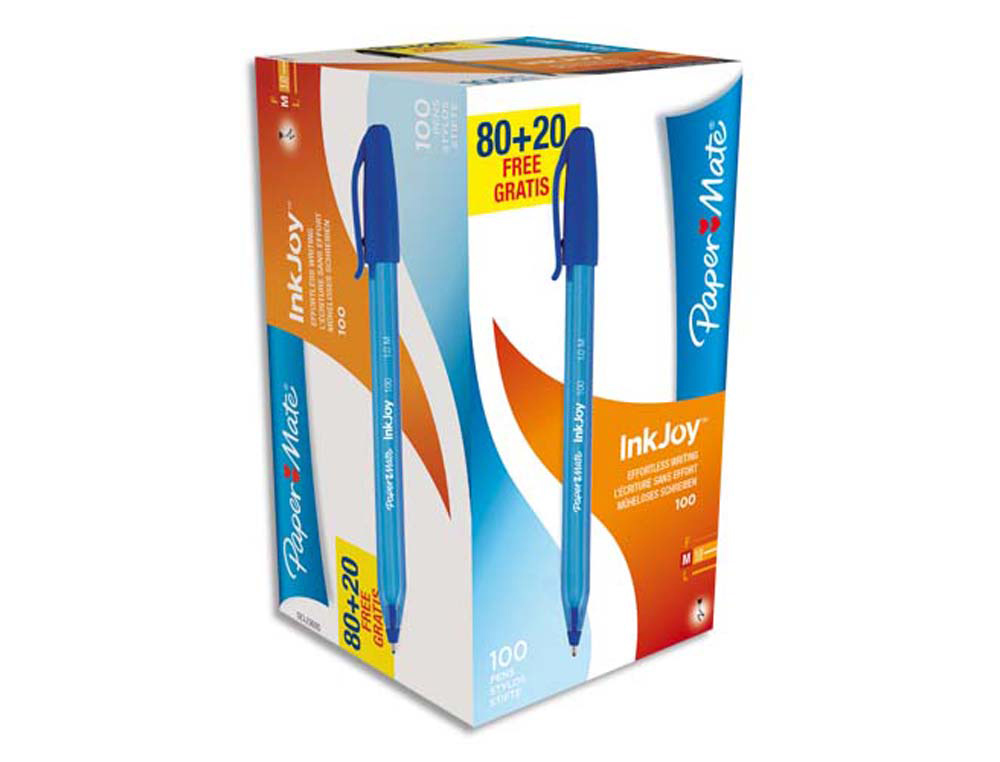 Stylo-bille paper mate inkjoy 100 écriture moyenne 0.7mm ultra douce corps triangulaire résiste bavures bleu pack 100