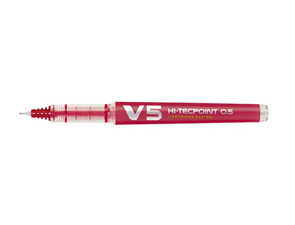 Roller pilot v5 rechargeable écriture fine 0.3mm niveau encre liquide visible écologique régulateur débit rouge