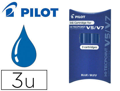 Recharge pilot roller v5 et v7 niveau encre liquide visible écologique régulateur débit coloris bleu set de 3 unités