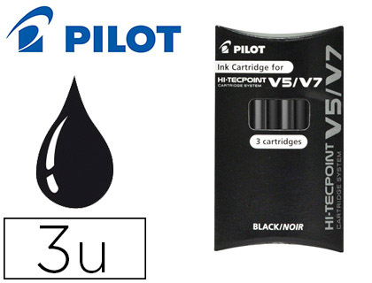 Recharge pilot roller v5 et v7 niveau encre liquide visible écologique régulateur débit coloris noir set de 3 unités