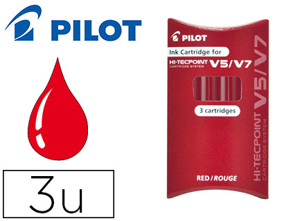 Recharge pilot roller v5 et v7 niveau encre liquide visible écologique régulateur débit coloris rouge set de 3 unités