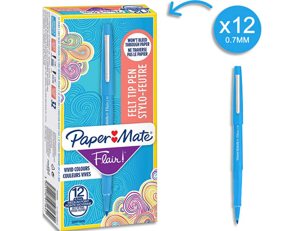 Stylo-feutre paper mate flair original pointe moyenne 1mm longue durée de vie coloris turquoise