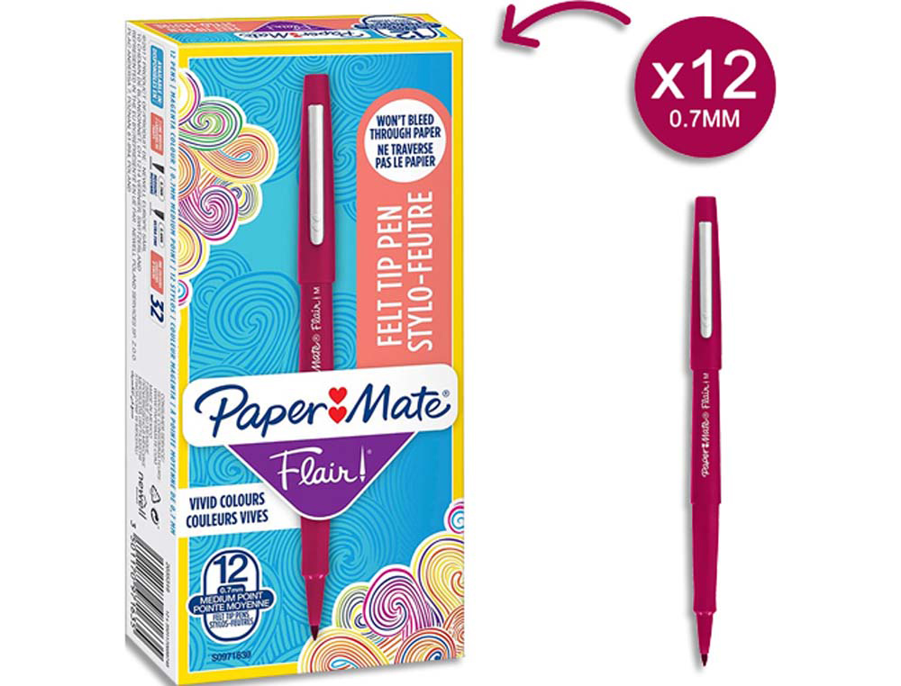 Stylo-feutre paper mate flair original pointe moyenne 1mm longue durée de vie coloris magenta