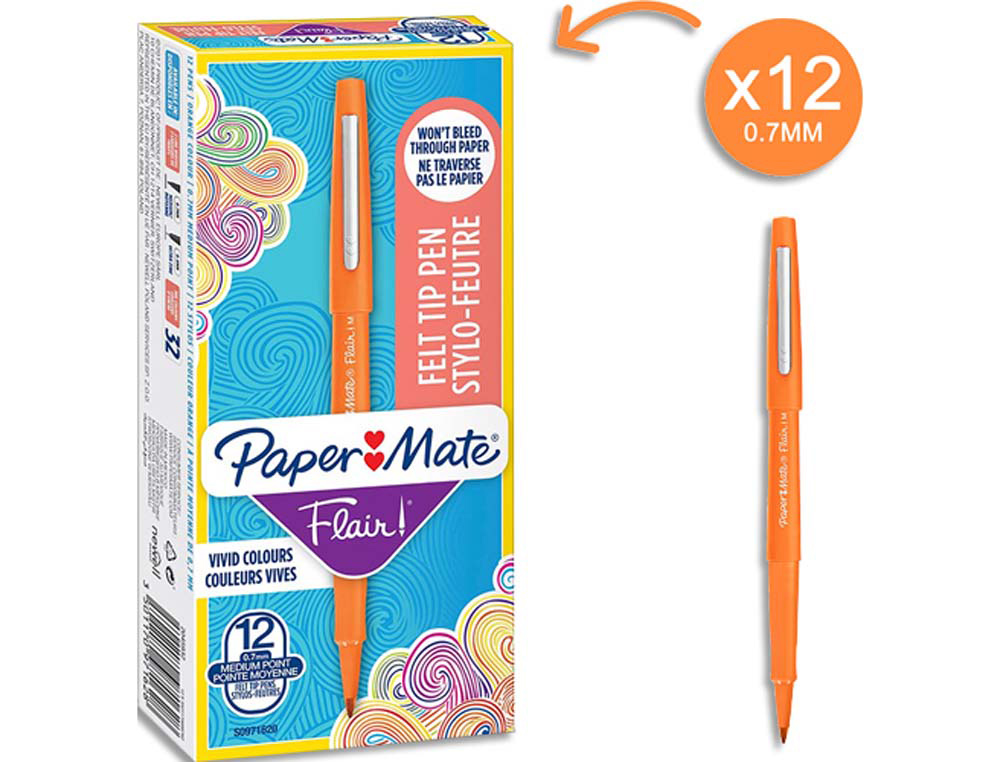Stylo-feutre paper mate flair original pointe moyenne 1mm longue durée de vie coloris orange