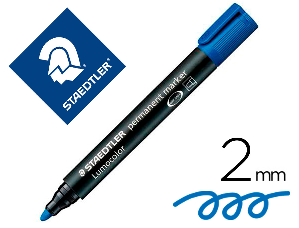 Marqueur staedtler permanent dry safe lumocolor pointe ogive rechargeable résistant eau corps noir encre bleue
