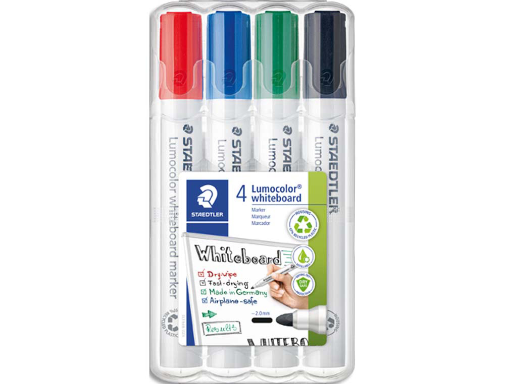 Marqueur staedtler tableau blanc dry safe pointe ogive assortiment 4 unités