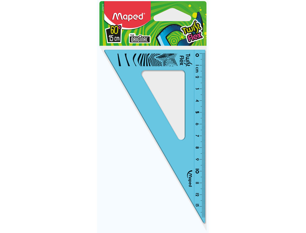 Équerre maped twist'n'flex 60 degrés 15cm graduée souple incassable ludique 3 coloris assortis bleu vert rose