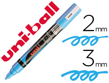 Marqueur uniball craie chalk pointe fine 2/3mm idéal ardoises vitrines résiste pluie couleur lumineuse bleu clair