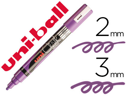 Marqueur uniball craie chalk pointe fine 2/3mm idéal ardoises vitrines résiste pluie couleur lumineuse violet