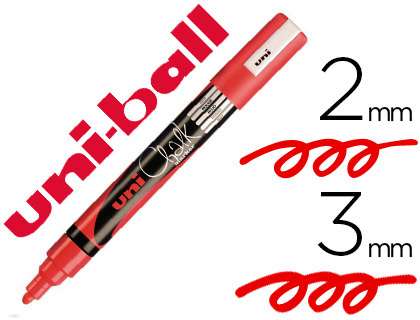 Marqueur uniball craie chalk pointe fine 2/3mm idéal ardoises vitrines résiste pluie couleur lumineuse rouge fluo