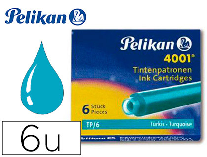 Cartouche pelikan courte standard turquoise étui 6 unités