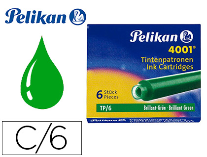 Cartouche pelikan courte standard vert étui 6 unités