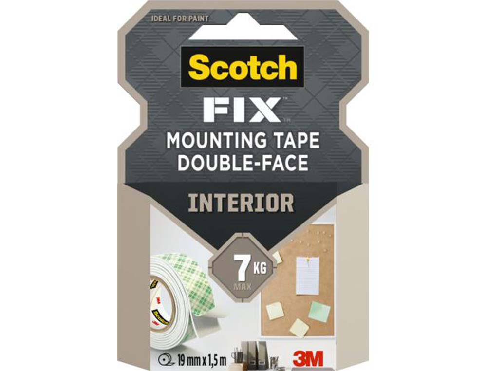 Adhésif fixation scotch fix mousse double-face application intérieure prêt usage épaisseur 1.6mm ruban 19mmx1.5m