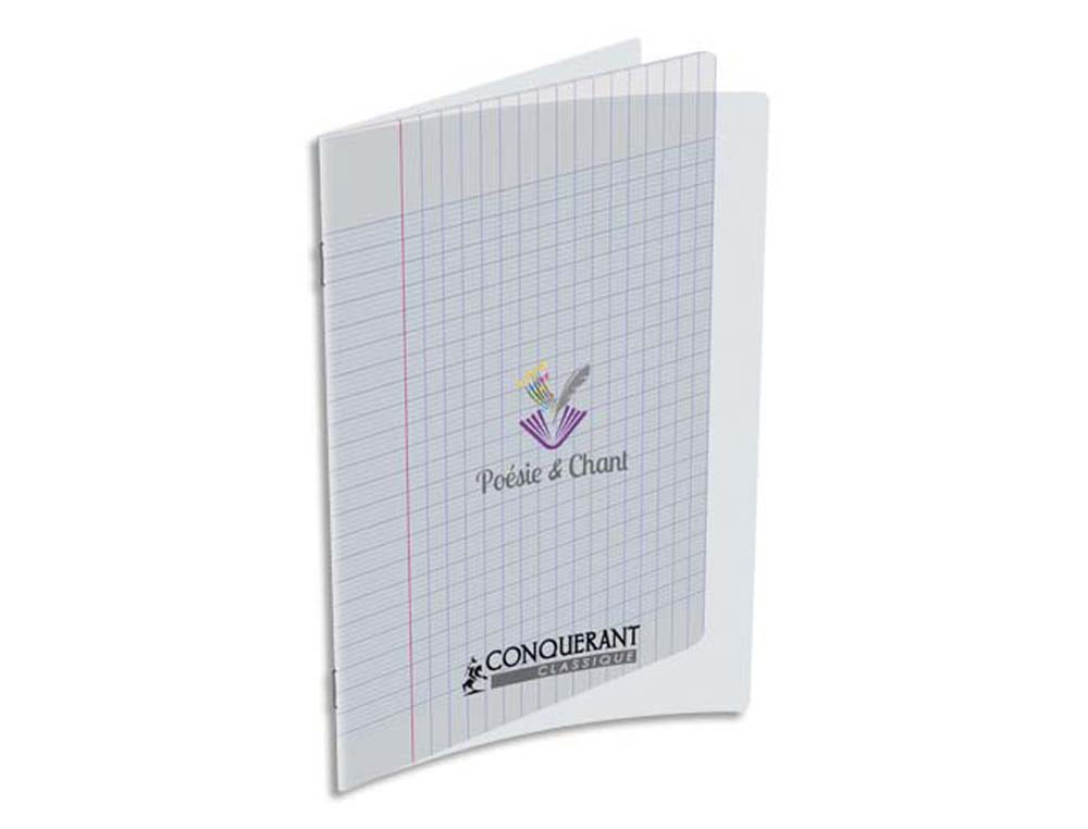 Cahier poésie piqué conquérant classique couverture transparente polypropylène a5+ 17x22cm 48 pages 90g séyès incolore