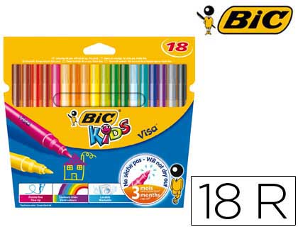 Feutre bic kids visa coloriage encre lavable capuchon ventilé pointe bloquée ultra-résistante étui carton 18 unités