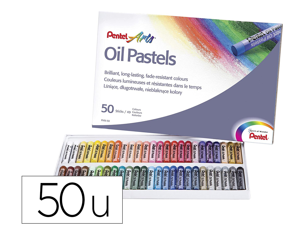 Pastel huile pentel corps rond enrobage papier non salissant diamètre 8mm boîte 50 unités