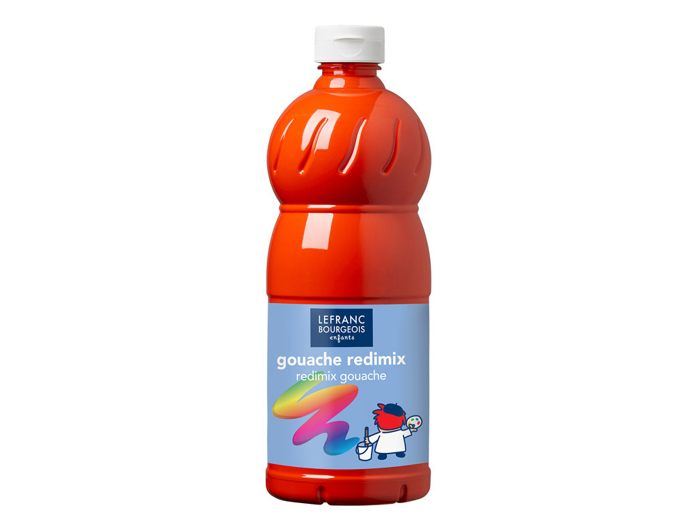 Gouache lefranc bourgeois liquide redimix non toxique fluide couvrante prête à l'emploi vermillon flacon 1000ml