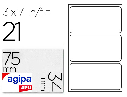 Étiquette adhésive apli agipa bureau 34x75mm pochette 21 unités
