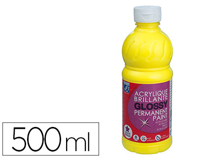 Peinture acrylique lefranc bourgeois glossy fluide brillante indélébile multi-supports jaune primaire flacon 500ml