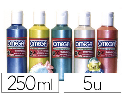 Gouache nacrée oméga onctueuse tous supports séchage rapide coloris assortis boîte 5 flacons 250ml