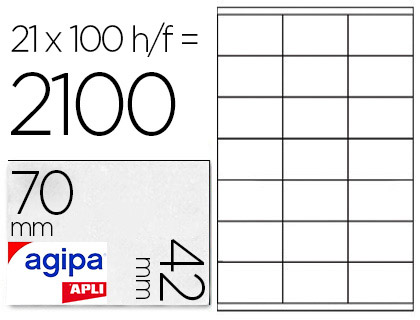 Étiquette adhésive apli agipa imprimante laser copieur 70x42mm boîte 2100 unités