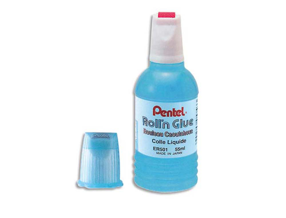 Colle pentel roll'n glue roulette caoutchouc papier carton inodore lavable transparente flacon 30ml