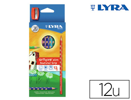Crayon couleur lyra groove triangulaire slim mine ultra-résistante diamètre 3mm coloris assortis boîte 12 unités