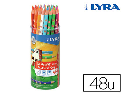 Crayon couleur lyra groove triangulaire slim mine ultra-résistante diamètre 3mm coloris assortis pot 48 unités