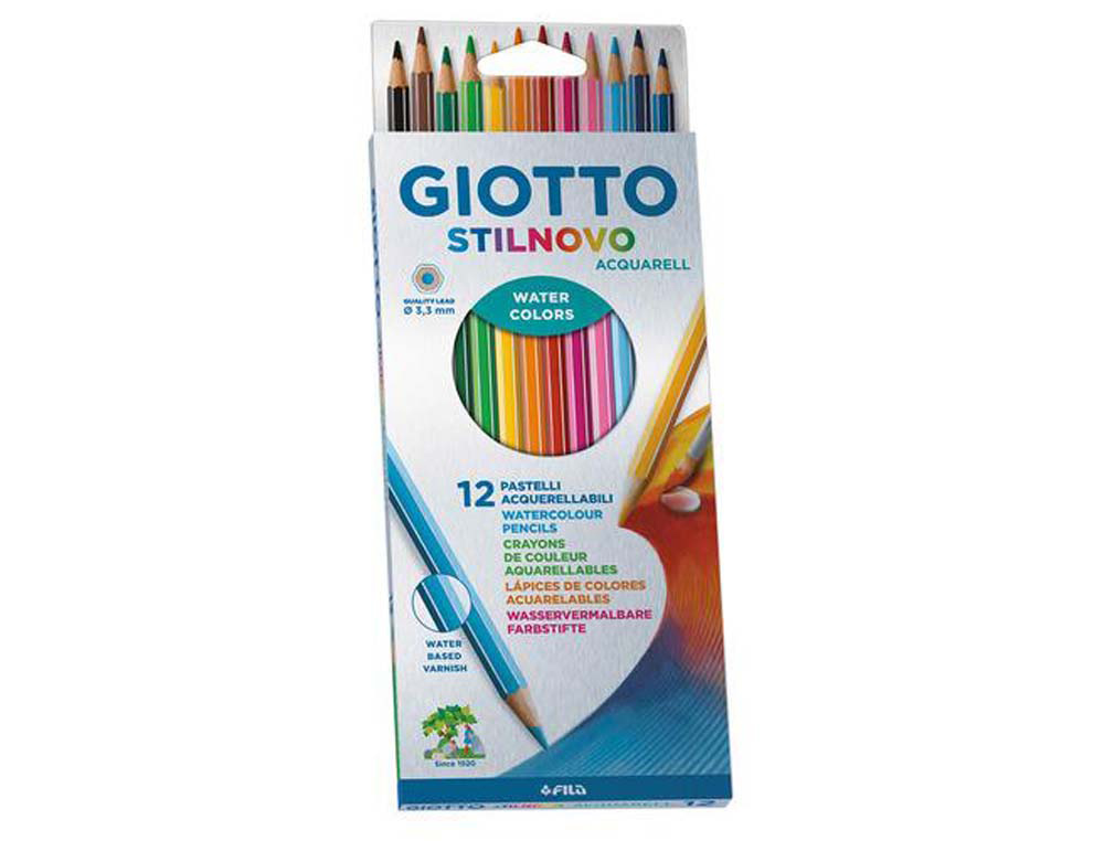 Crayon couleur giotto stilnovo aquarellable hexagonal 6.8mm mine 3.3mm coloris vifs intenses étui 12 unités