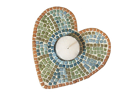 Atelier mosaïque culture club bougeoirs forme coeur 1 kit