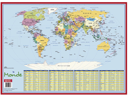 Sous-main bouchut grandrémy cartonné support anti-glisse carte monde 550x405mm