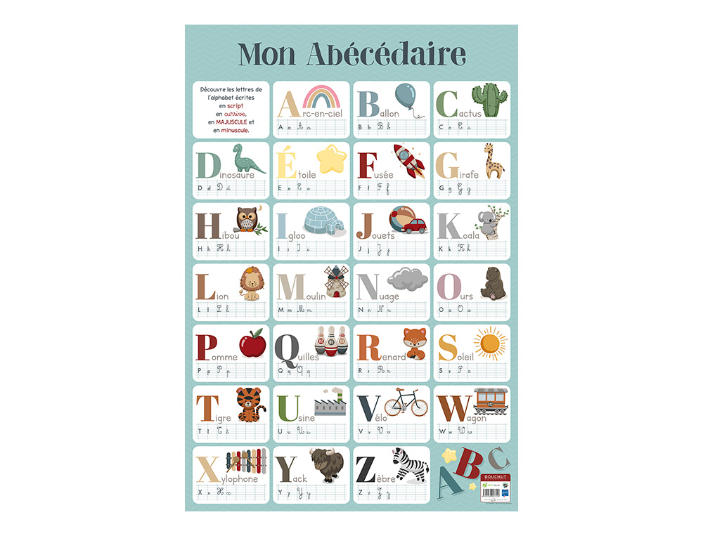 Poster bouchut grandrémy abécédaire 52x76cm 150g pelliculé effaçable à sec