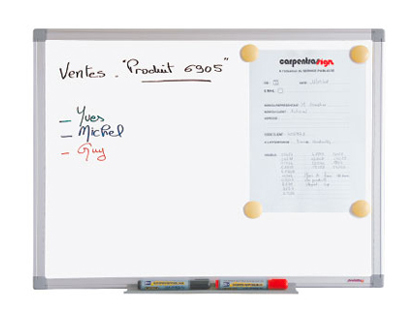 Tableau blanc juvénilia laqué magnétique usage fréquent     auget aluminium gris kit      fixation inclus 60x90cm