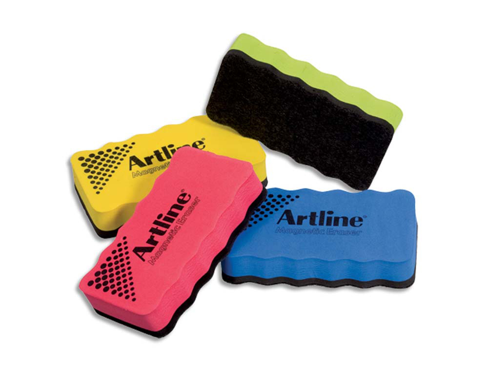 Brosse magnétique artline bloc feutre effaçage à sec tous tableaux blancs 4 coloris assortis 10,5x5,5cm