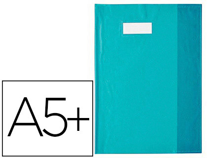 Protège-cahier elba styl'sms pvc opaque 12/100e sans phtalates porte-étiquette et étiquette 170x220mm turquoise