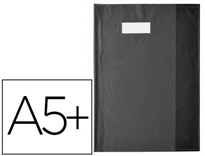 Protège-cahier elba styl'sms pvc opaque 12/100e sans phtalates porte-étiquette et étiquette 170x220mm noir