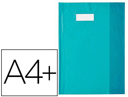 Protège-cahier elba styl'sms pvc opaque 12/100e sans phtalates porte-étiquette et étiquette a4+ 240x320mm turquoise