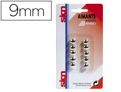 Aimant sign rond métallisé diamètre 9mm coloris argent pack 10 unités