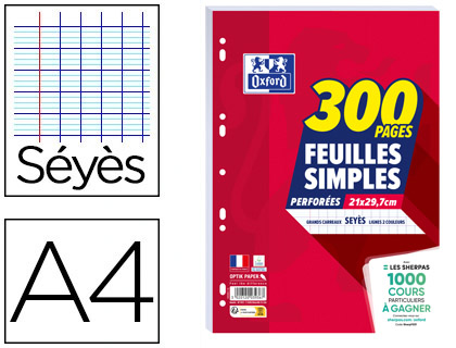 Feuilles simples oxford perfores 300 pages a4 seyes