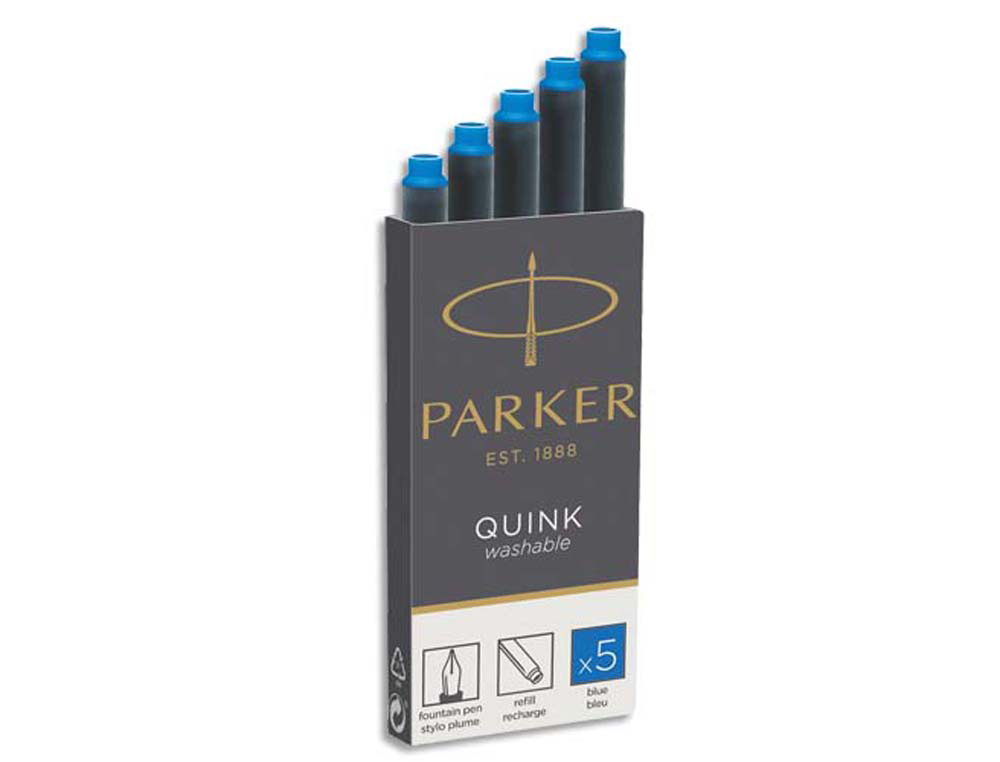 Cartouche parker quink longue encre bleue effaçable étui 5 unités