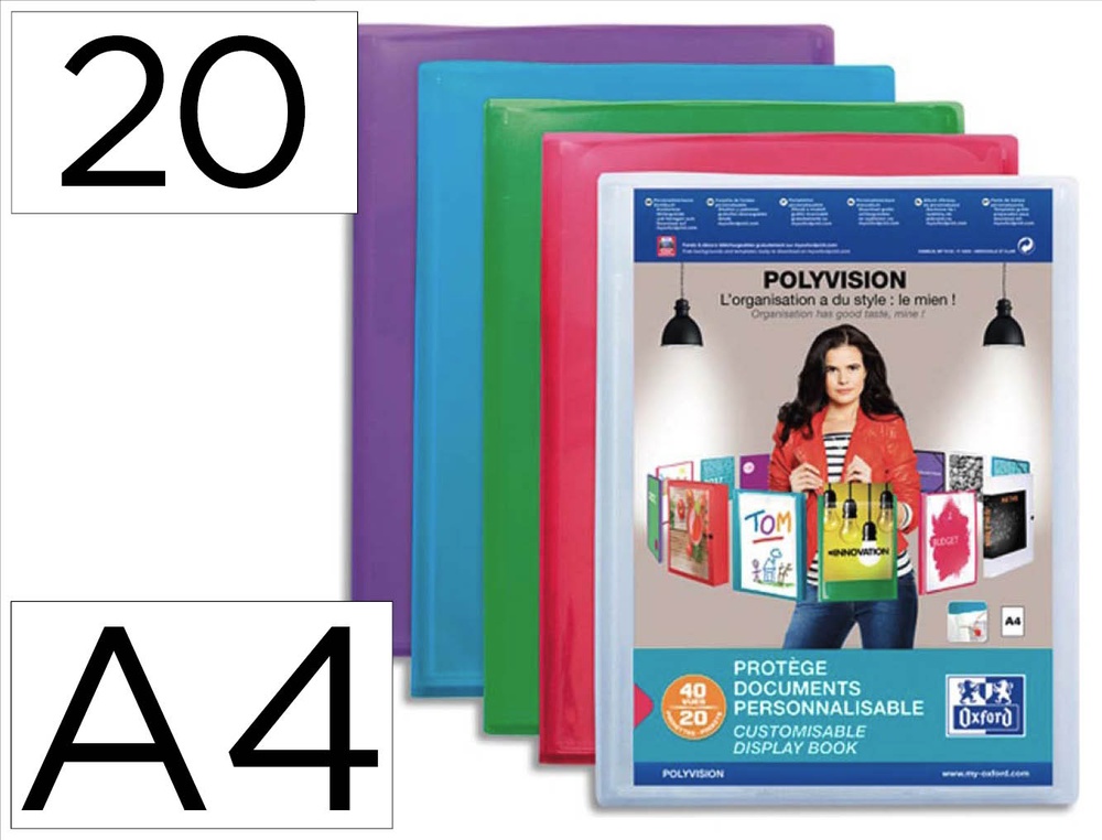 Protège-documents elba polyvision polypropylène couverture souple 20 pochettes 40 vues a4 210x297mm assortis translucide