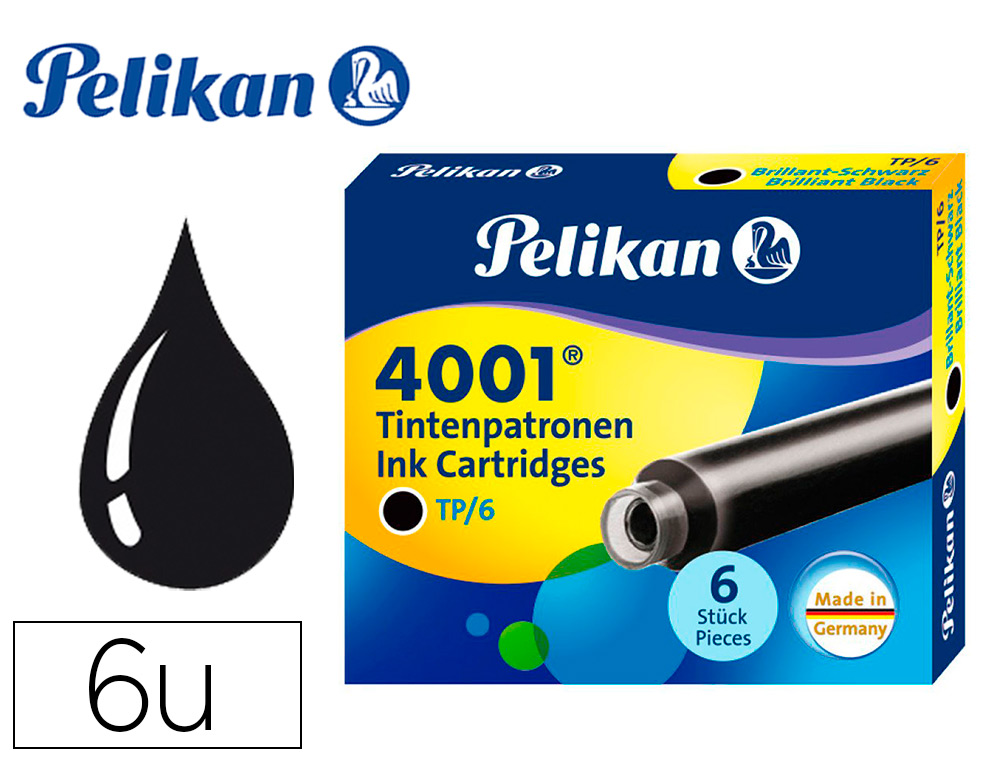 Cartouche pelikan courte standard noir étui 6 unités