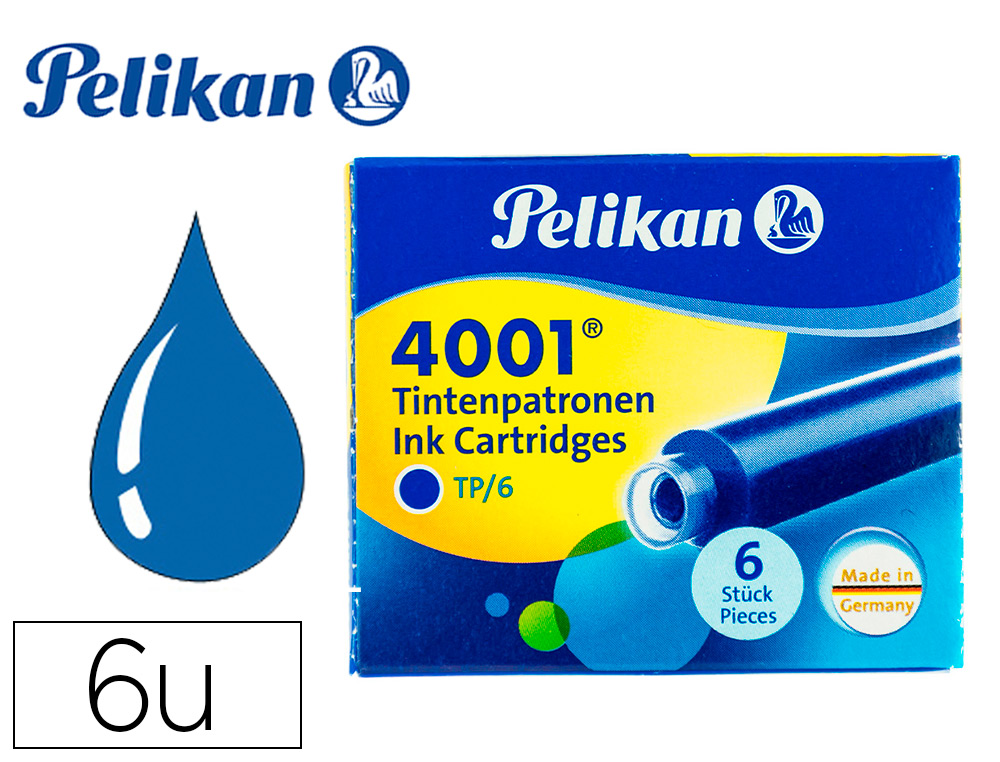 Cartouche pelikan courte standard bleu effaçable étui 6 unités