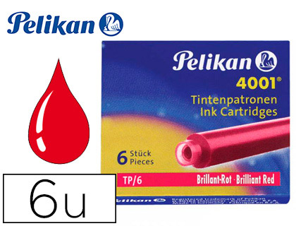 Cartouche pelikan courte standard rouge étui 6 unités