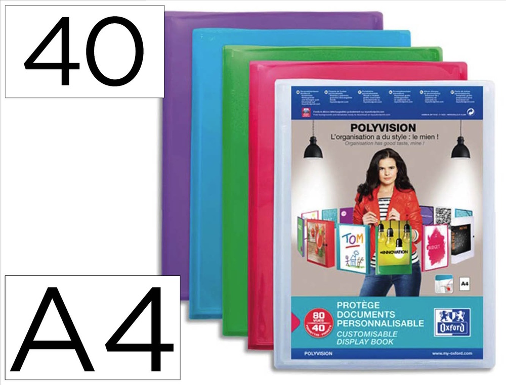 Protège-documents elba polyvision polypropylène couverture souple 40 pochettes 80 vues a4 coloris assortis translucide