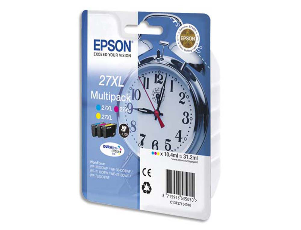 Cartouche d'encre original epson c13t27054010 1100 p cyan/magenta/jaune pack 3 couleur